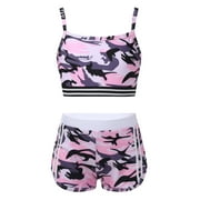 iEFiEL Kids Girls Tankini Activewear Dance Outfit Set Crop Top with Bottoms Tracksuit